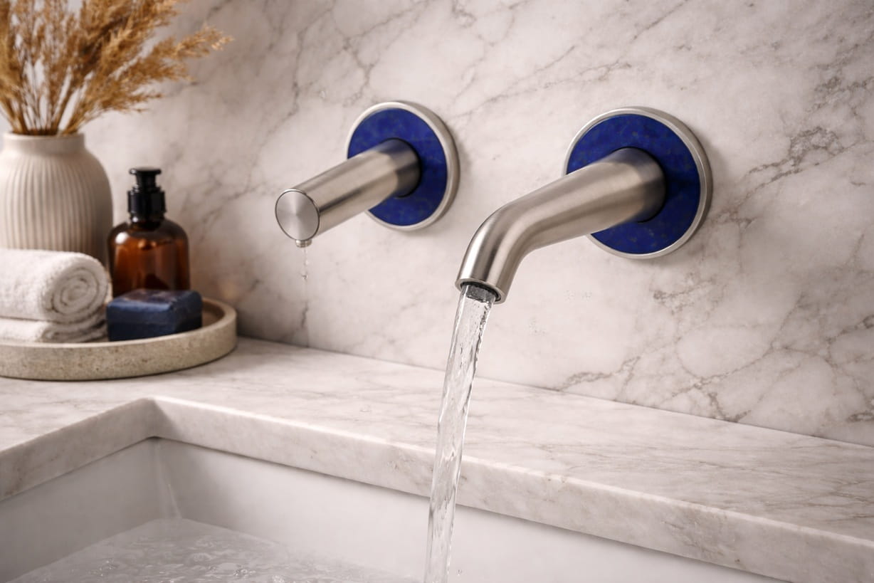 Water flow comparison image showing restricted versus normal stream pattern from touchless faucet aerator during maintenance diagnosis